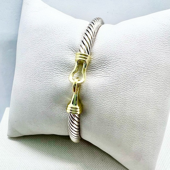 David Yurman Sterling Silver 14k Buckle Classic Cable Bracelet - Picture 7 of 13
